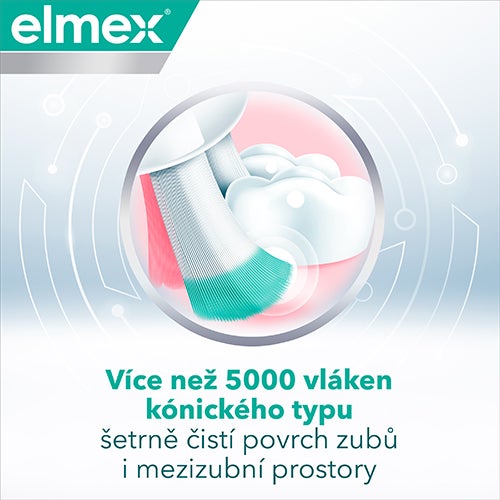 Ilustrace štětin zubního kartáčku při čištění zubů.