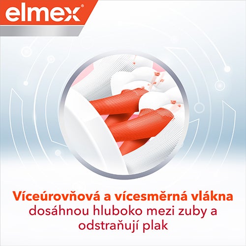 Ilustrace štětin zubního kartáčku při čištění zubů.