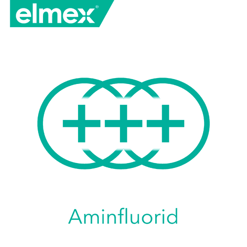Logo elmex s nápisem Aminfluorid.